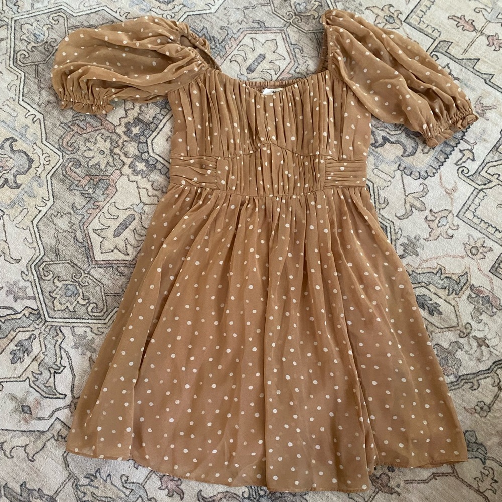 Abercrombie & Fitch Tan Smocked Sundress with Puff Sleeves